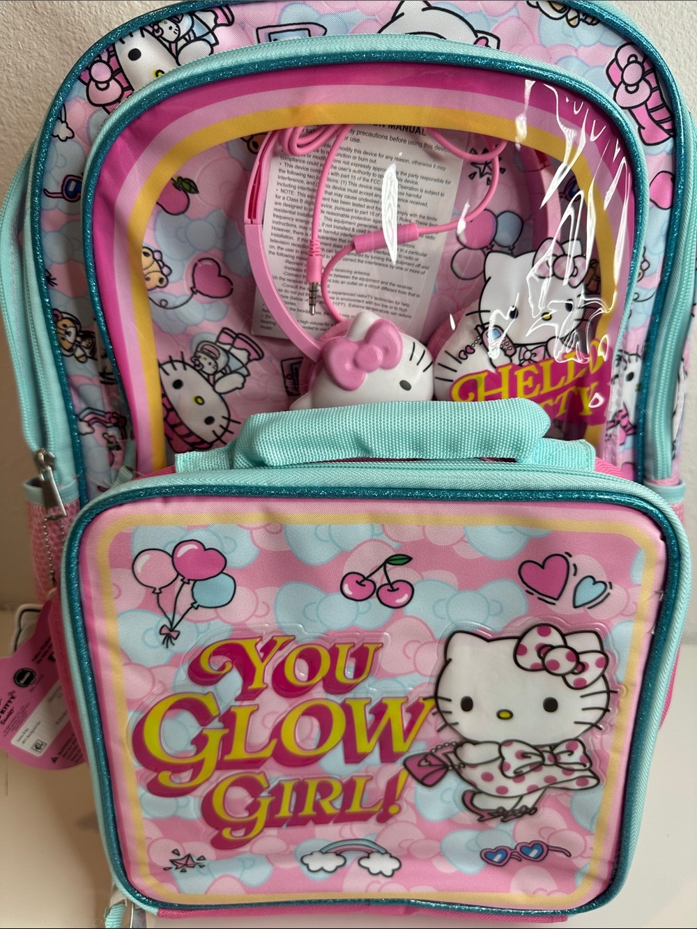 Hello Kitty Pink & Aqua Backpack and Lunch Bag Set